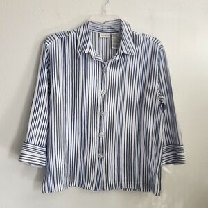 White Stag Blue & White Striped Women's Long Sleeve Button-Down Blouse Sz S